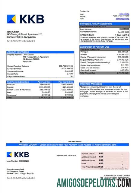 em branco Quirguistão Kyrgyzkommertsbank Declaração de hipoteca Word e modelo PDF